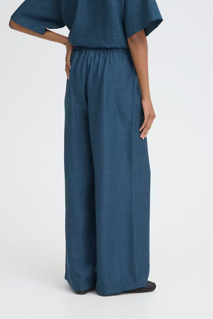 ICHI KATICO WIDE LEG PANT TRUE NAVY MELANGE 