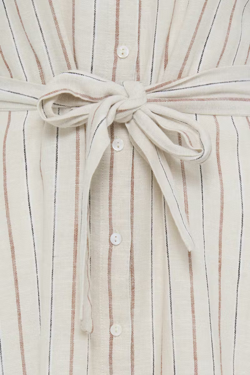 ICHI LINNO DRESS BROWN STRIPE 