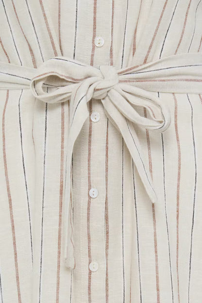 ICHI LINNO DRESS BROWN STRIPE 