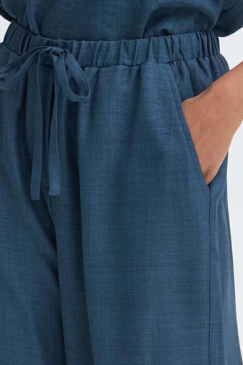 ICHI KATICO WIDE LEG PANT TRUE NAVY MELANGE 