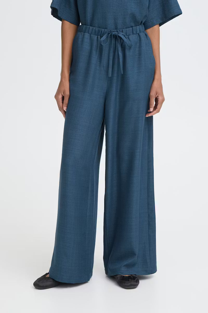 ICHI KATICO WIDE LEG PANT TRUE NAVY MELANGE 