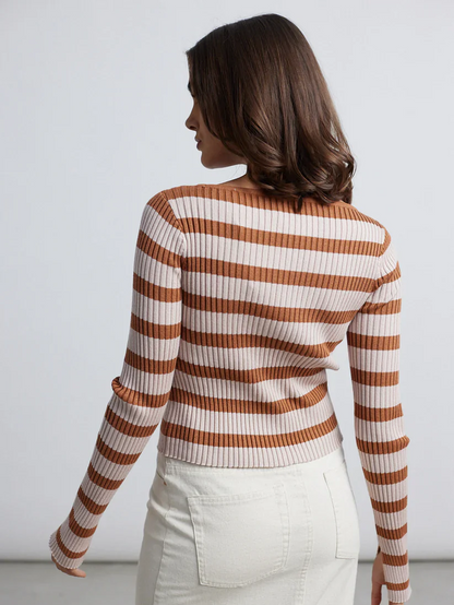 24COLOURS STRIPED L/S PULLOVER BROWN 