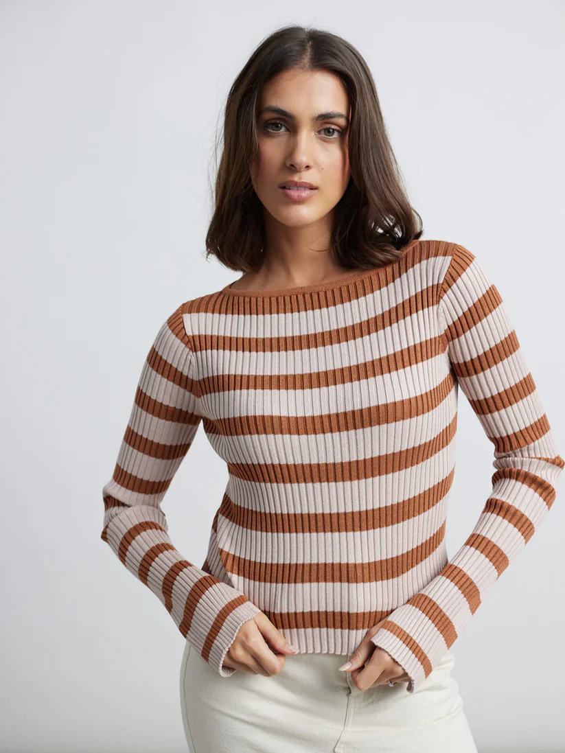 24COLOURS STRIPED L/S PULLOVER BROWN 