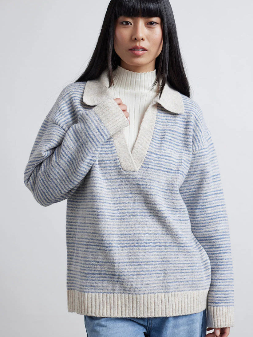 24COLOURS V NECK COLLARED SWEATER STRIPED