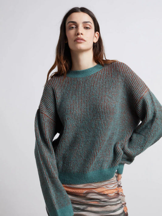 24COLOURS CONTRAST STRIPED SWEATER GREEN/MAROON