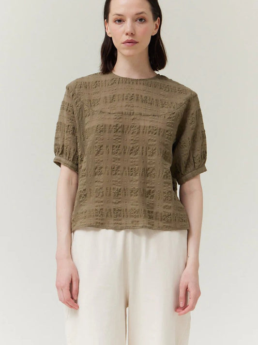 GRADE & GATHER LOOSE FIT TEXTRED TOP DUSTY OLIVE
