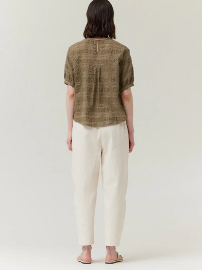 GRADE & GATHER LOOSE FIT TEXTRED TOP DUSTY OLIVE
