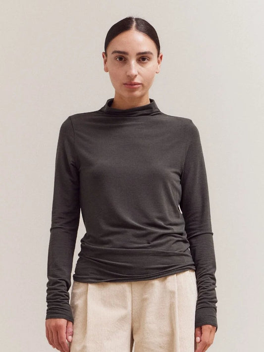 GRADE&GATHER ALICIA MOCK NECK TOP DEEP FOREST 