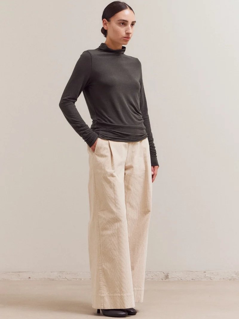 GRADE&GATHER ALICIA MOCK NECK TOP DEEP FOREST 