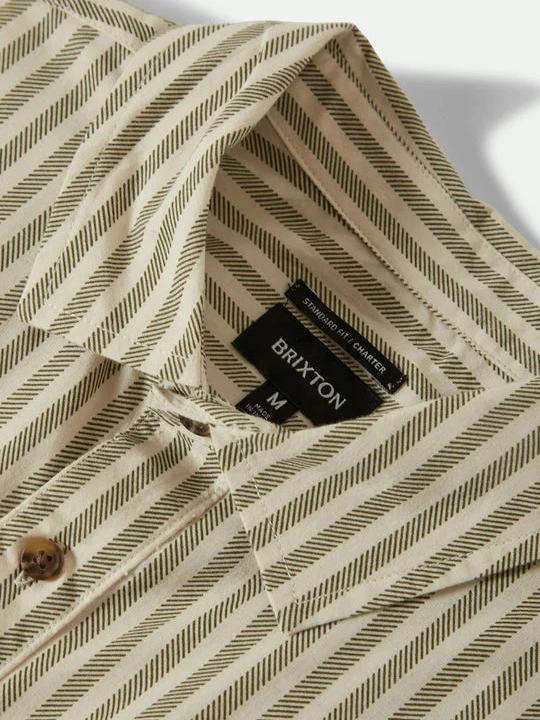 BRIXTON CHARTER PRINT SHORT SLEEVE SHIRT WHITECAP/IVY GRN STRIPE