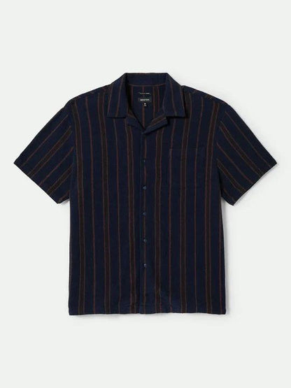 BRIXTON BUNKER WAFFLE STRIPE S/S WOVEN WASHED NAVY