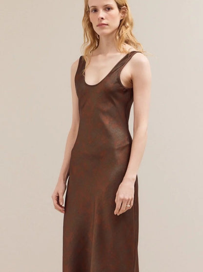 GRADE & GATHER CARA PRINTED SATIN MAXI DRESS BRONZE 