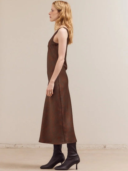 GRADE & GATHER CARA PRINTED SATIN MAXI DRESS BRONZE 