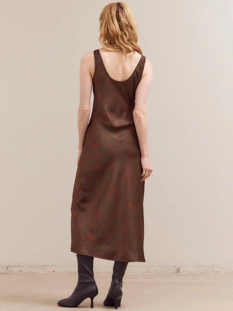 GRADE & GATHER CARA PRINTED SATIN MAXI DRESS BRONZE 