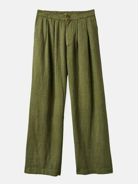 BRIXTON VINTAGE LINEN WIDE LEG PANT SEA KELP