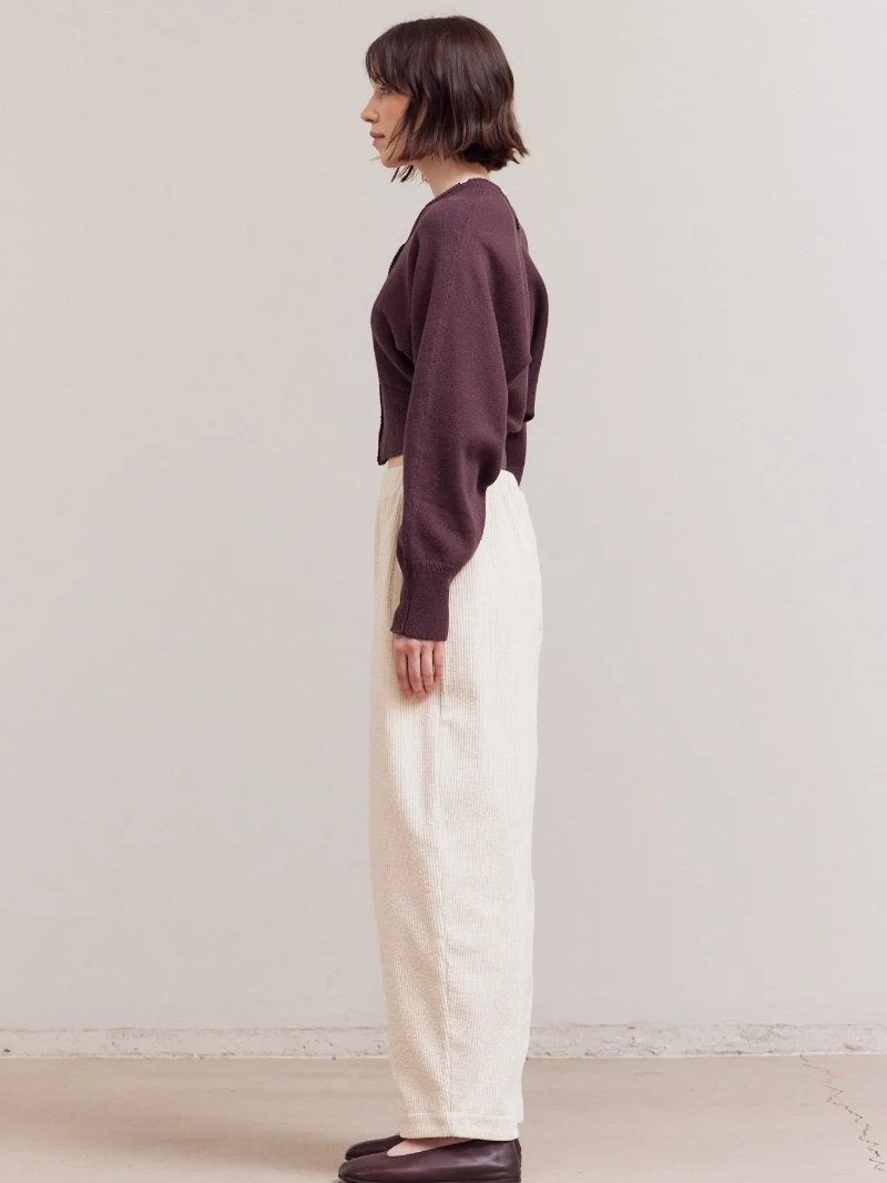GRADE & GATHER KERI CARDIGAN AUBERGINE 