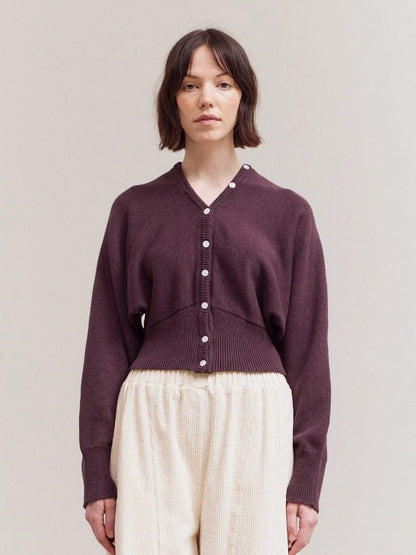 GRADE & GATHER KERI CARDIGAN AUBERGINE 