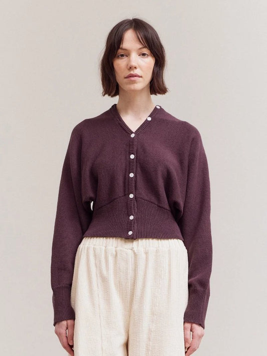 GRADE & GATHER KERI CARDIGAN AUBERGINE 