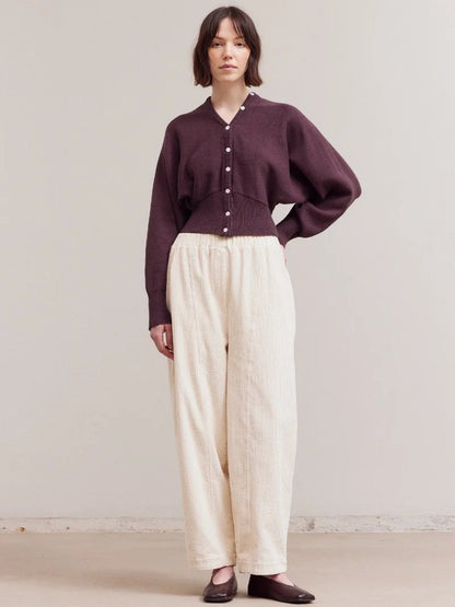 GRADE & GATHER KERI CARDIGAN AUBERGINE 