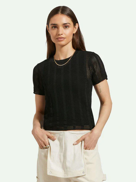 BRIXTON SHEER KNIT TOP S/S BLACK 