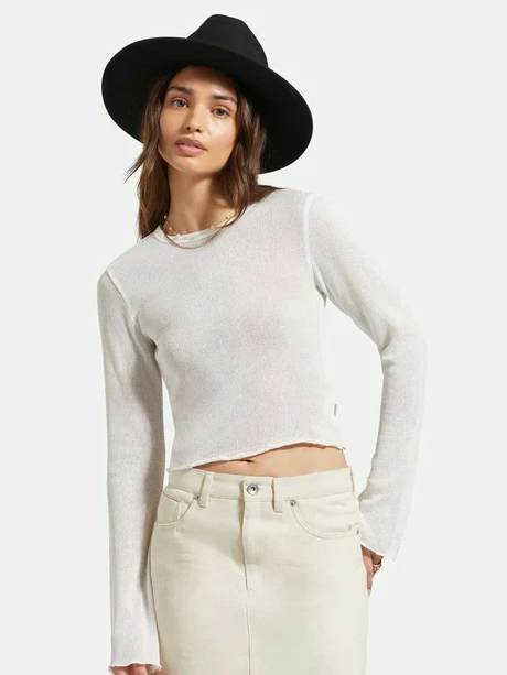 BRIXTON SHEER L/S KNIT TOP OFF WHITE