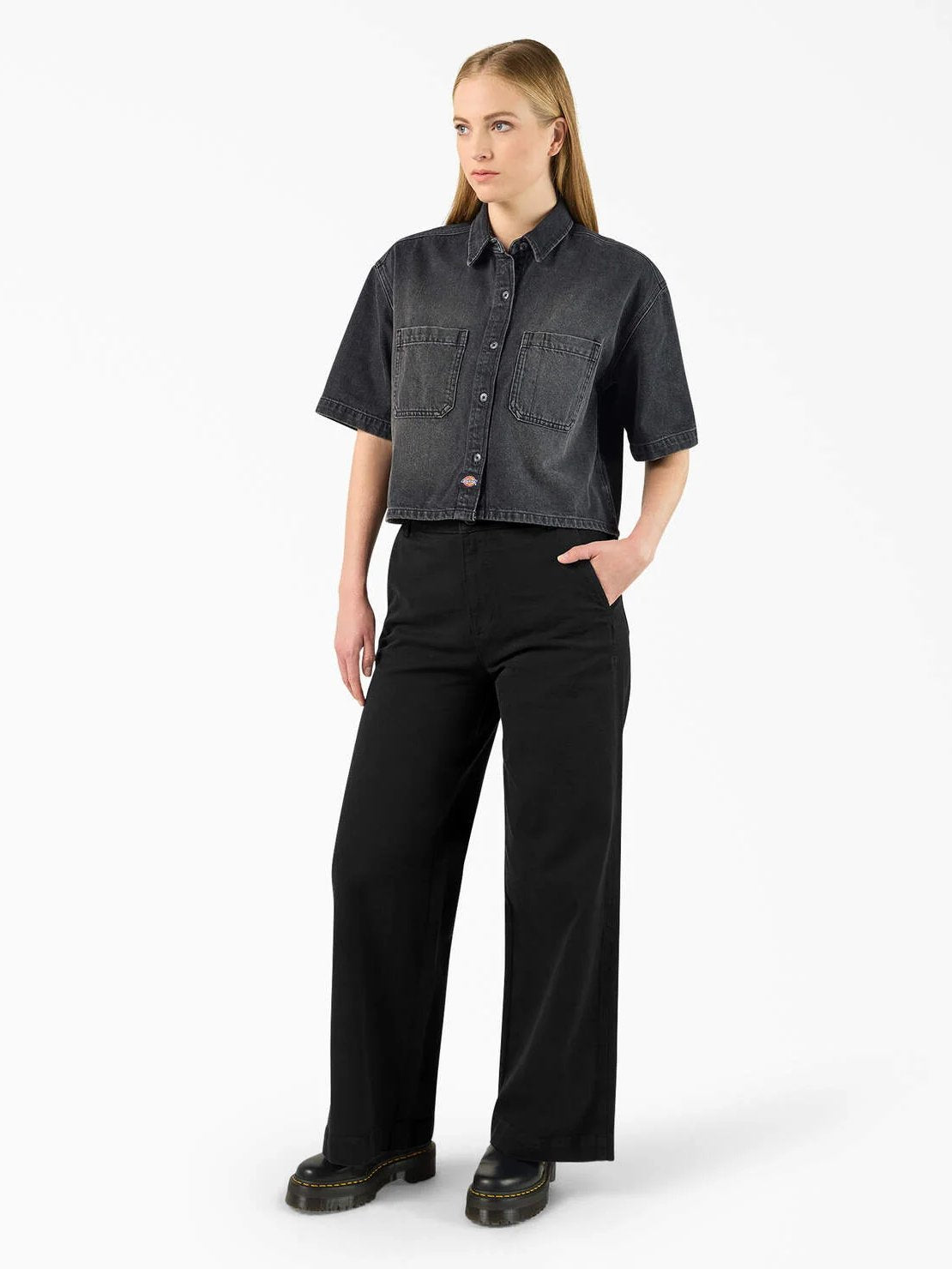 DICKIES CROPPED DENIM WORK SHIRT BLACK WASH