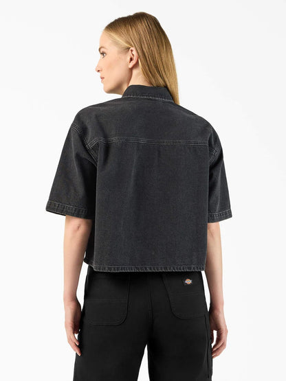 DICKIES CROPPED DENIM WORK SHIRT BLACK WASH