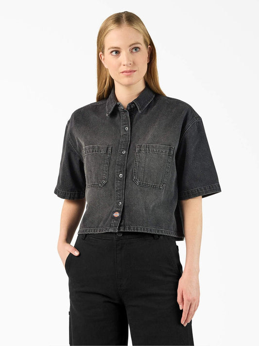 DICKIES CROPPED DENIM WORK SHIRT BLACK WASH