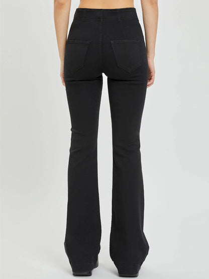 CELLO OVERLAPPED WB PULL ON FLARE JEAN BLACK