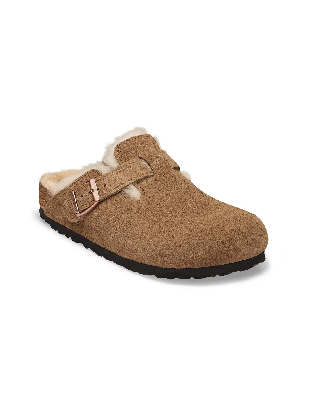 BIRKENSTOCK BOSTON SHEARLING SUEDE LEATHER DARK TEA 