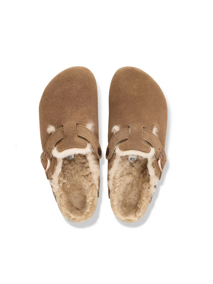 BIRKENSTOCK BOSTON SHEARLING SUEDE LEATHER DARK TEA 
