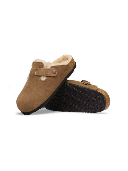 BIRKENSTOCK BOSTON SHEARLING SUEDE LEATHER DARK TEA 