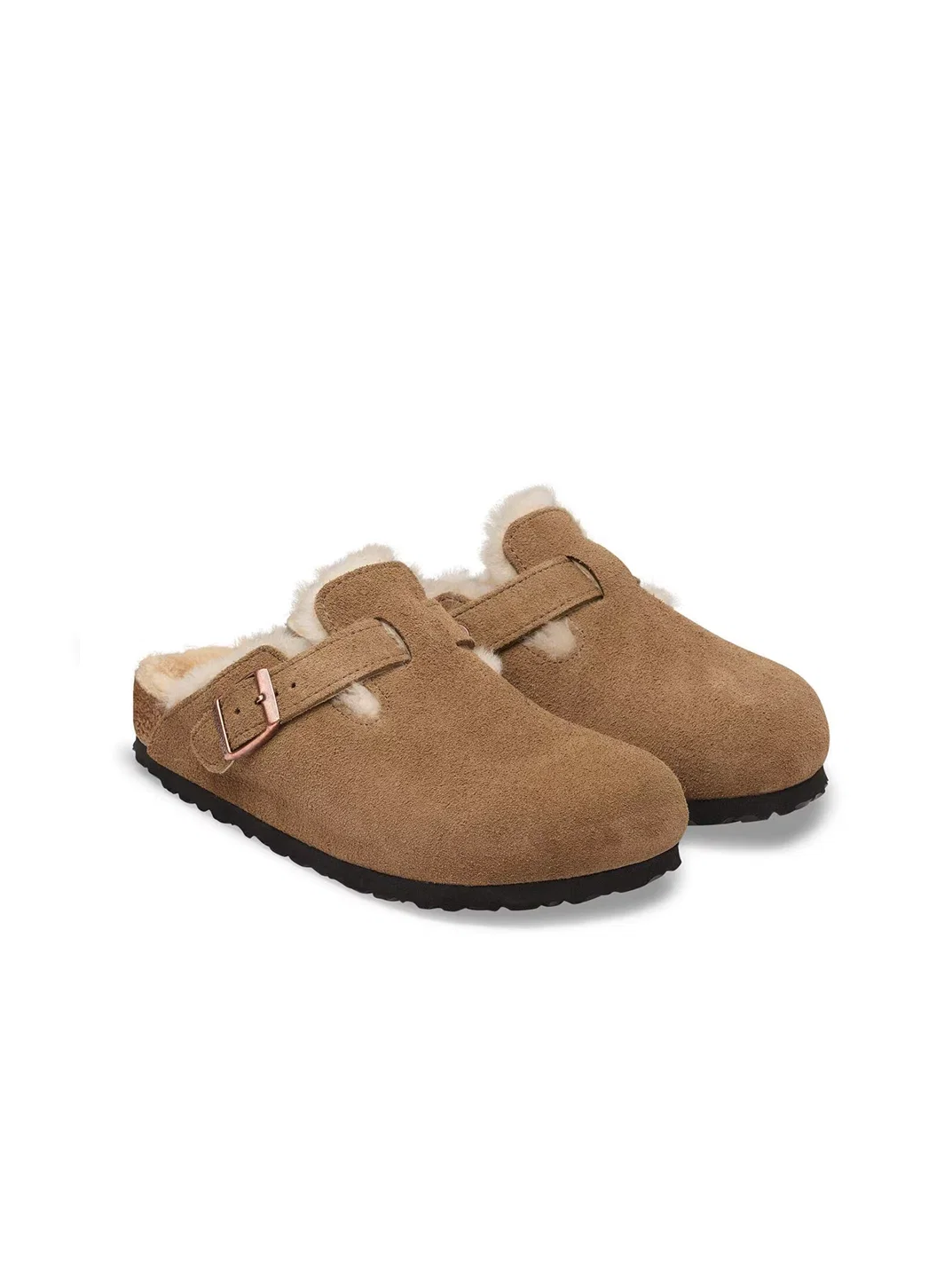 BIRKENSTOCK BOSTON SHEARLING SUEDE LEATHER DARK TEA 