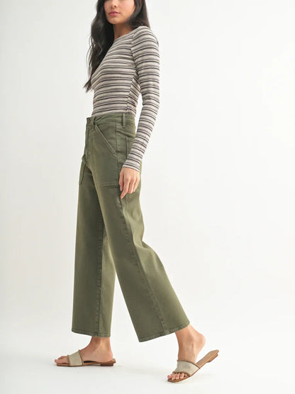 JUST BLACK DENIM THE PATCH POCKET WIDE LEG DENIM DUSTY OLIVE 