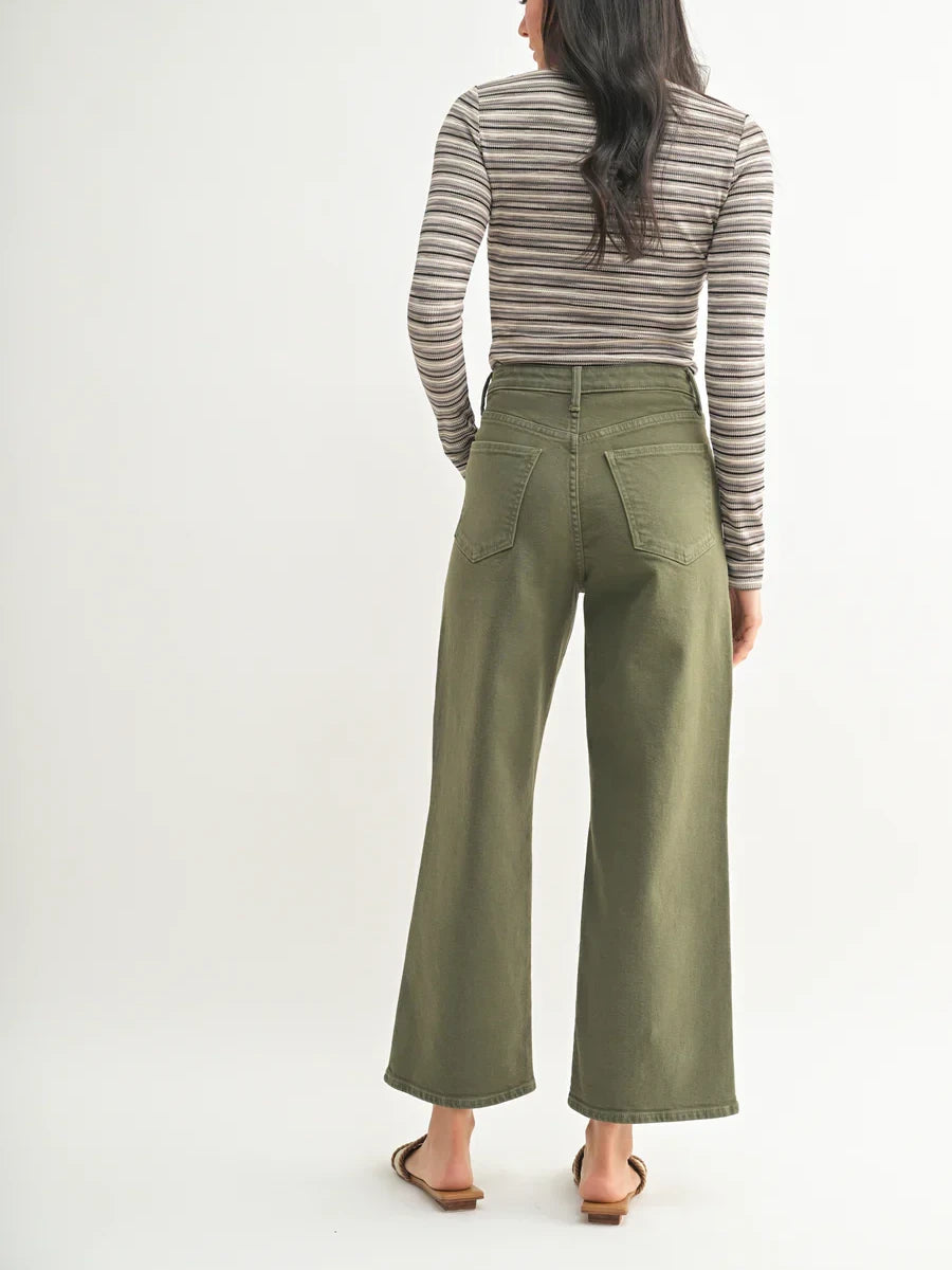 JUST BLACK DENIM THE PATCH POCKET WIDE LEG DENIM DUSTY OLIVE 