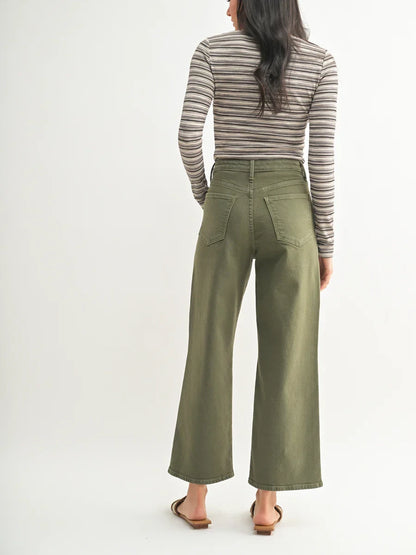 JUST BLACK DENIM THE PATCH POCKET WIDE LEG DENIM DUSTY OLIVE 