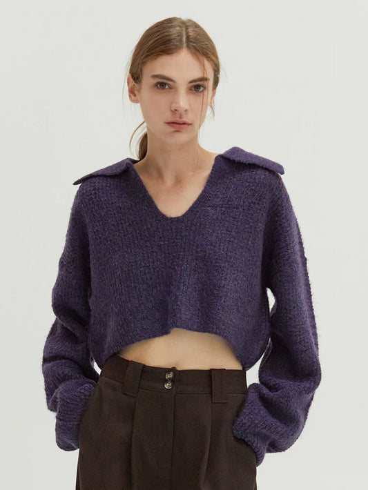 CRESCENT CARTER WAFFLE POLO SWEATER PURPLE