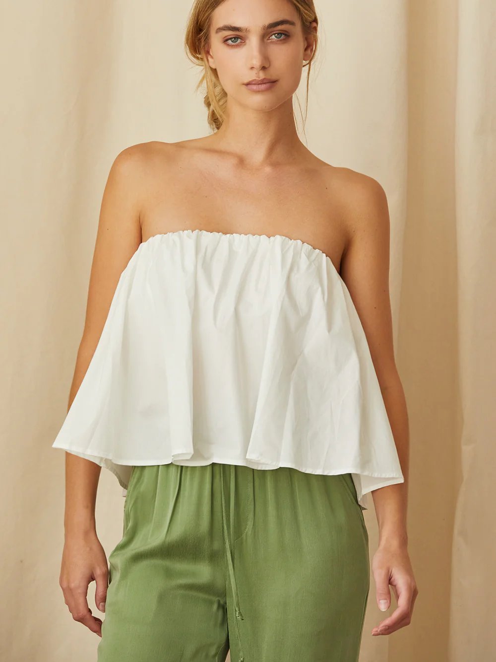 CRESCENT KAELEY POPLIN TUBE TOP WHITE