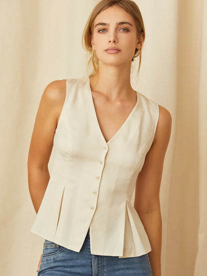 CRESCENT CAMI S/L PLEATED VEST CREAM 