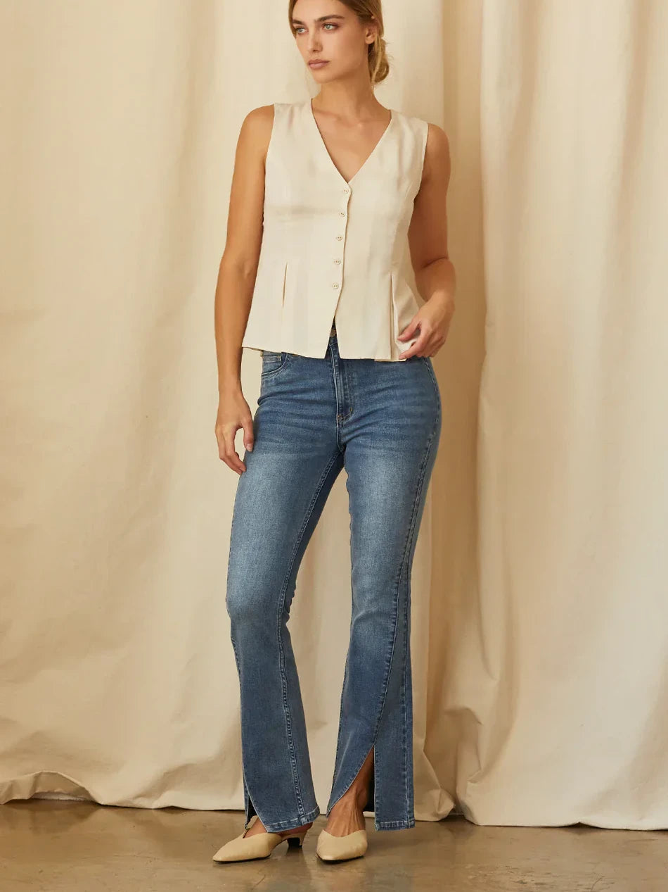 CRESCENT CAMI S/L PLEATED VEST CREAM 