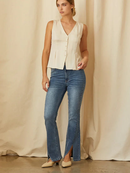 CRESCENT CAMI S/L PLEATED VEST CREAM 