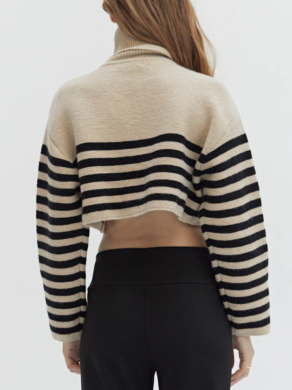 CRESCENT AVERY TURTLENECK STRIPED SWEATER TAUPE/BLACK