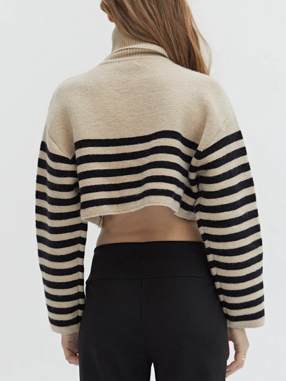 CRESCENT AVERY TURTLENECK STRIPED SWEATER TAUPE/BLACK