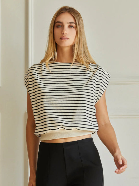 CRESCENT STASSIE STRIPE TOP CREAM/BLACK 