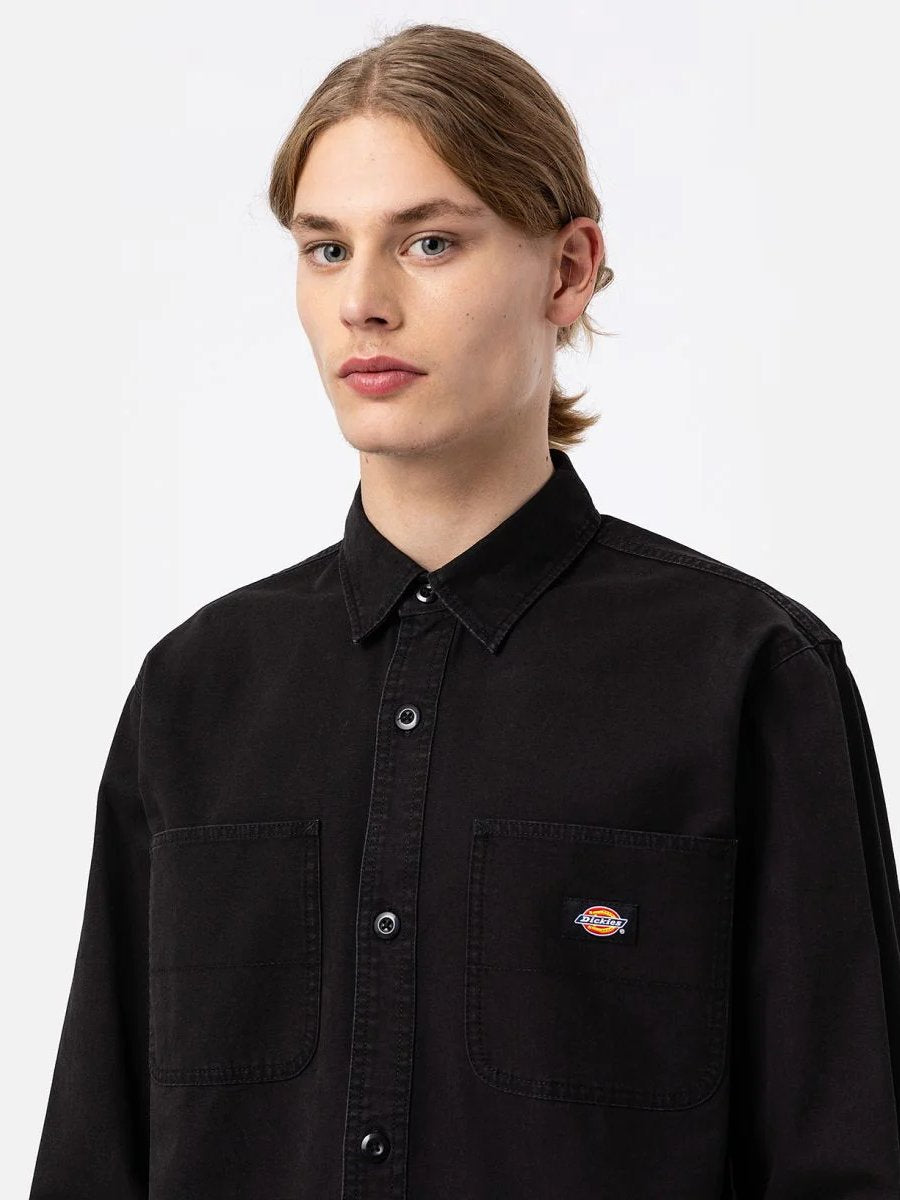 DICKIES DUCK CANVAS L/S SHIRT STONEWASHED BLACK