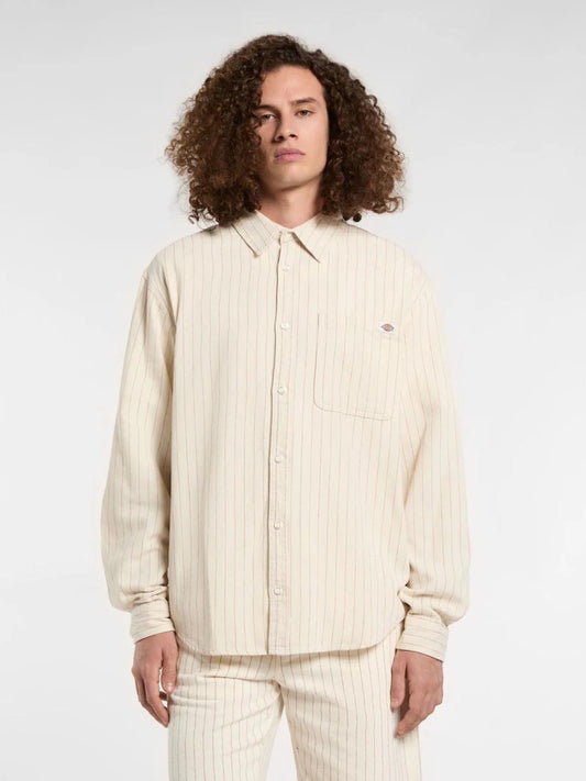 DICKIES SERVICE STRIPE LS SHIRT EGRET