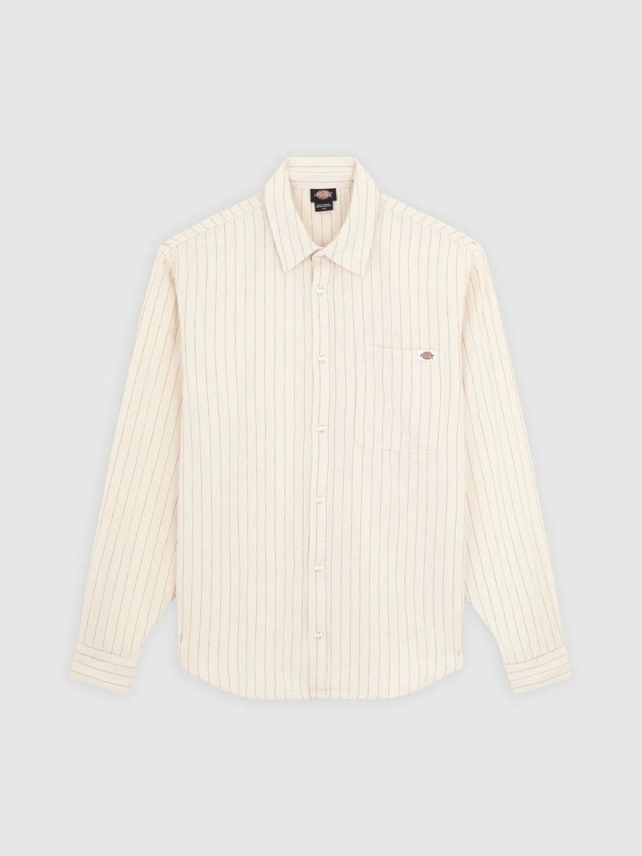 DICKIES SERVICE STRIPE LS SHIRT EGRET