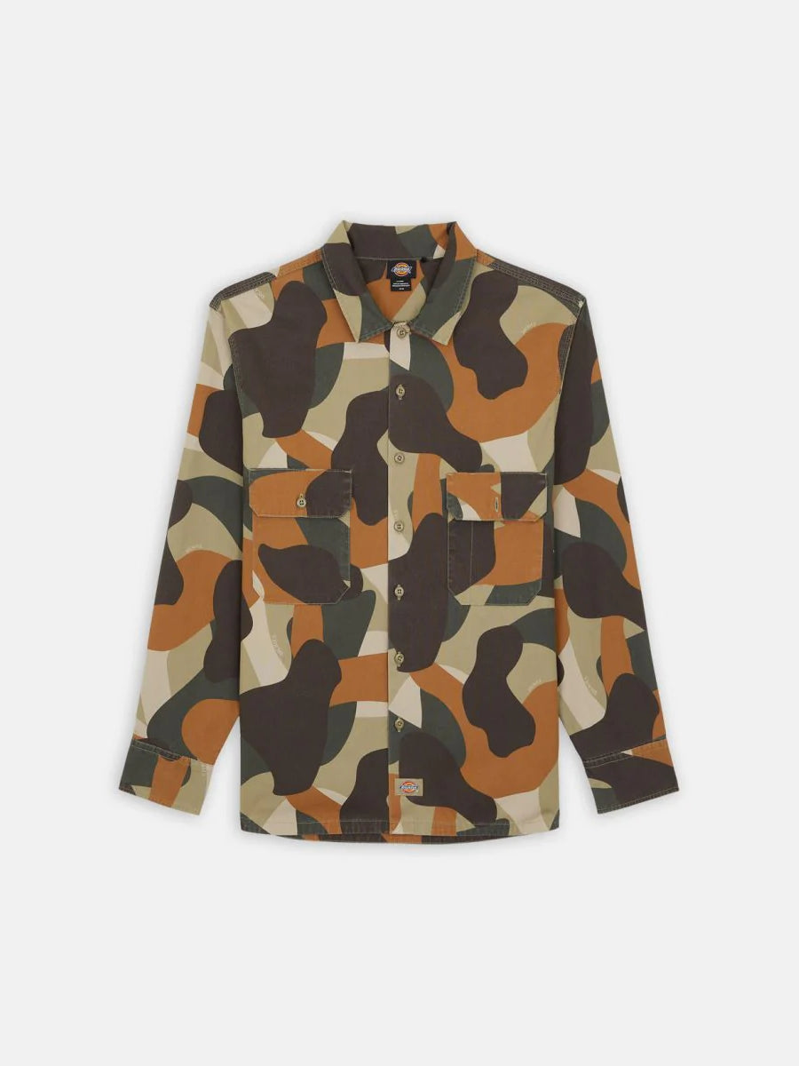 DICKIES CAMO CANVAS WORK SHIRT GREEN