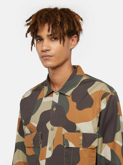 DICKIES CAMO CANVAS WORK SHIRT GREEN