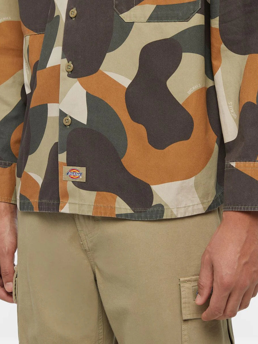 DICKIES CAMO CANVAS WORK SHIRT GREEN